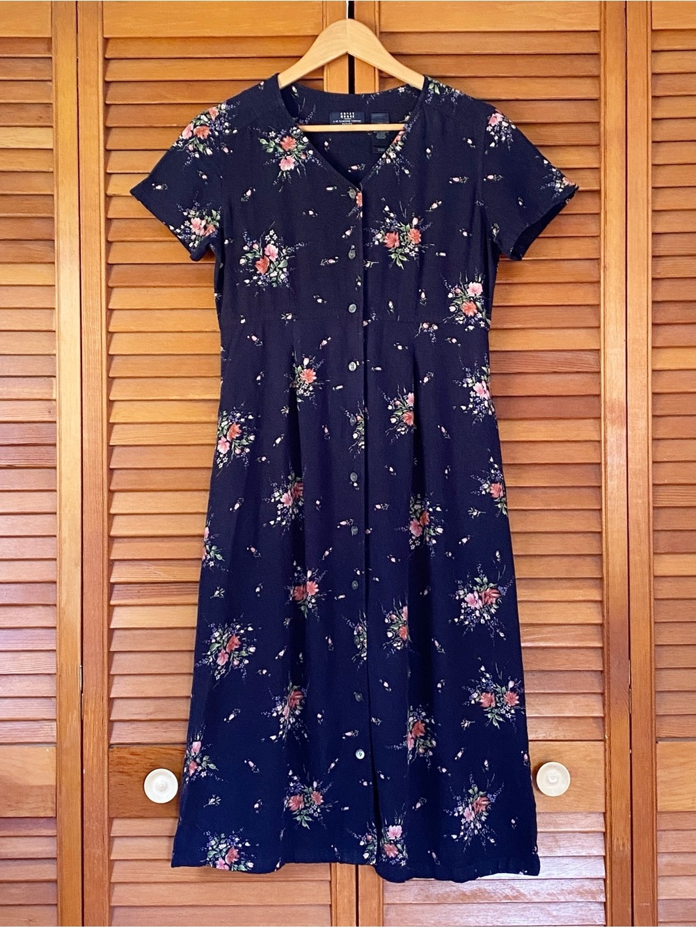 Vintage Crazy Horse Dress Size 6P Floral Button Up Front Midi Cottage Prairie